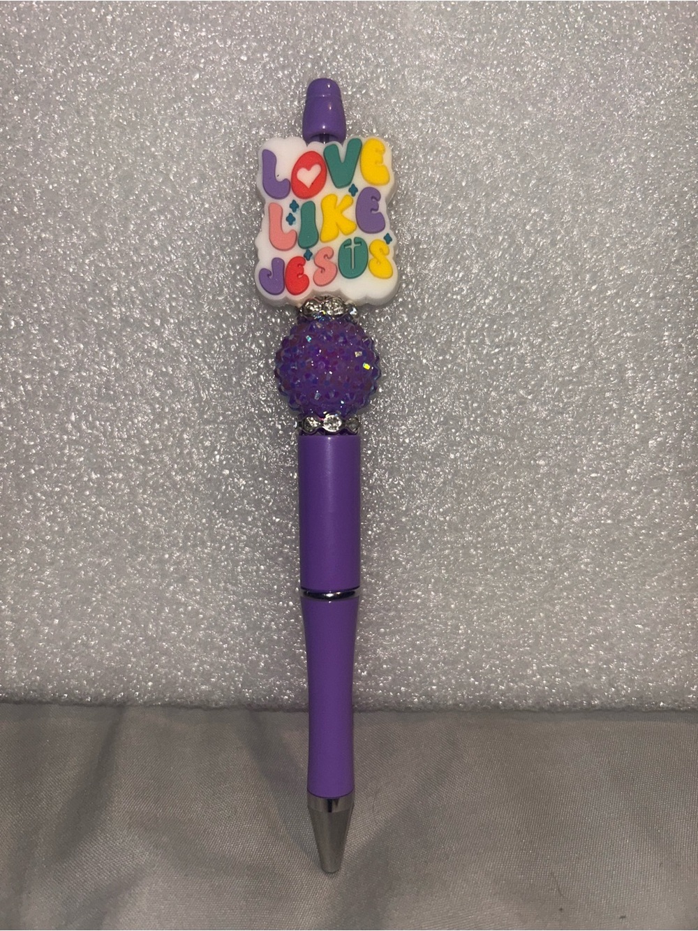 Hand Crafted Purple Beaded 'Love Like Jesus' Pen
